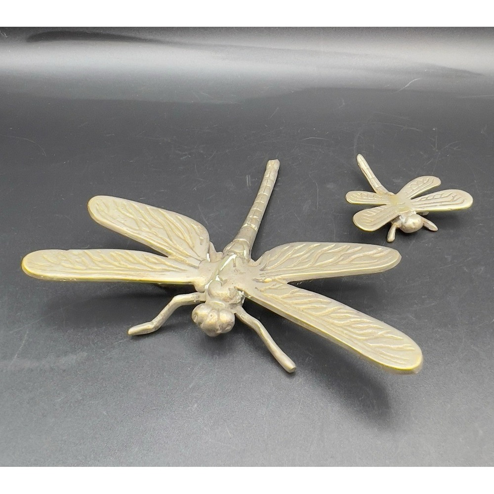 PEWTER DRAGONFLY Figurine with Baby Paperweight Garden Friends Silver ~ Set Of 2 - Picture 1 of 5